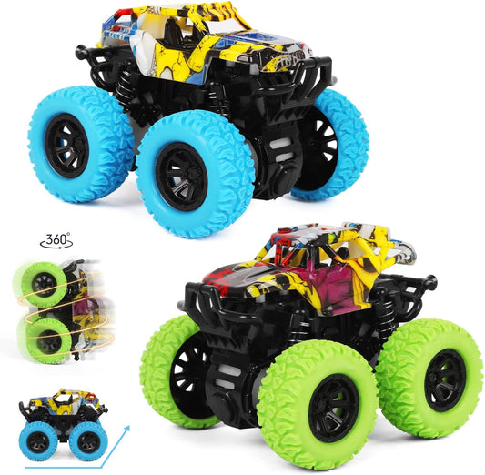 2 Pack 360° Rotating Monster Truck Toys for 3-5 Year Old Boys and Girls - Toddler Car Toys Gifts